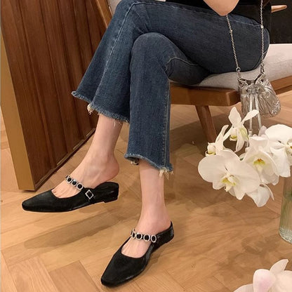 Jane Faux Wedge Hidden Leather Mules Mary Rhinestone