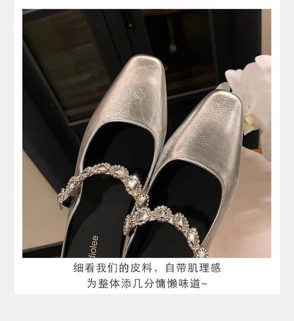 Jane Faux Wedge Hidden Leather Mules Mary Rhinestone