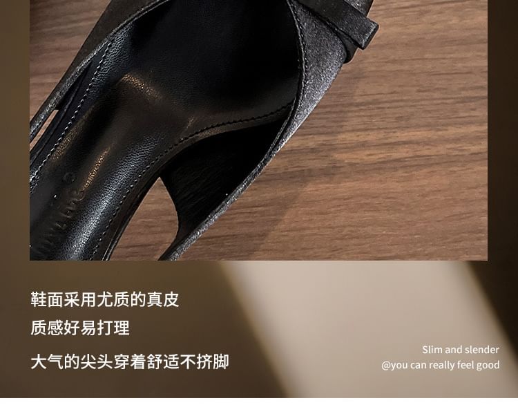 Bow Slingback Toe Sandals Heel Satin Pointed High