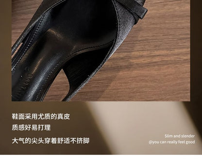 Bow Slingback Toe Sandals Heel Satin Pointed High