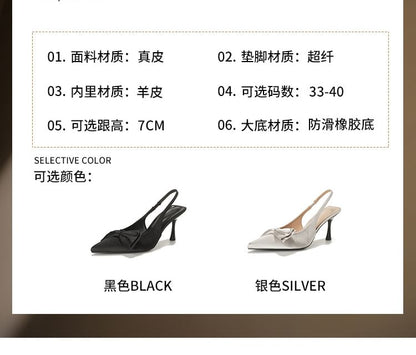 Bow High Slingback Toe Heel Sandals Pointed Satin