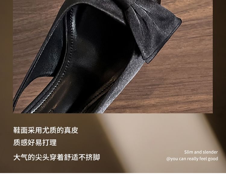 Bow High Slingback Toe Heel Sandals Pointed Satin