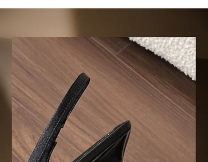Bow High Slingback Toe Heel Sandals Pointed Satin