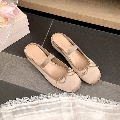 Mary Toe Satin Jane Hidden Mules Bow Round Wedge