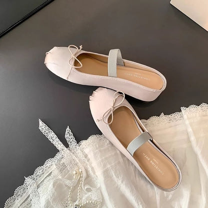 Mary Toe Satin Jane Hidden Mules Bow Round Wedge