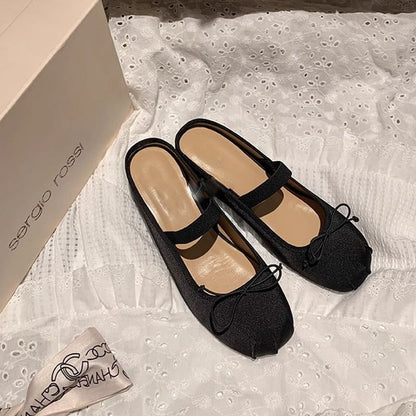 Mary Toe Satin Jane Hidden Mules Bow Round Wedge