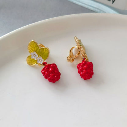 Drop Alloy Floral Berry Glaze Earring