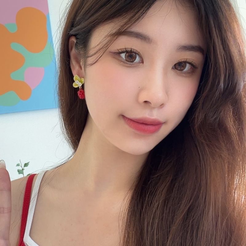 Drop Alloy Floral Berry Glaze Earring