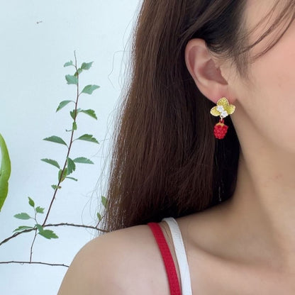 Drop Alloy Floral Berry Glaze Earring