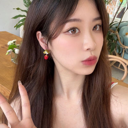 Drop Alloy Floral Berry Glaze Earring
