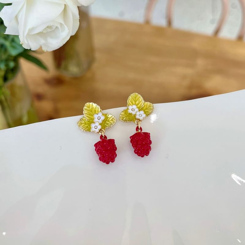 Drop Alloy Floral Berry Glaze Earring