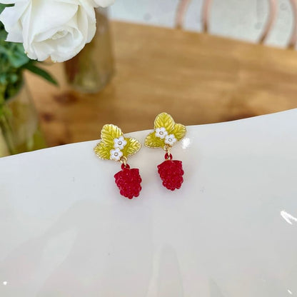 Drop Alloy Floral Berry Glaze Earring