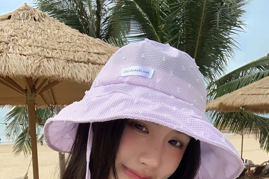 Lettering Bucket Plaid Applique Hat