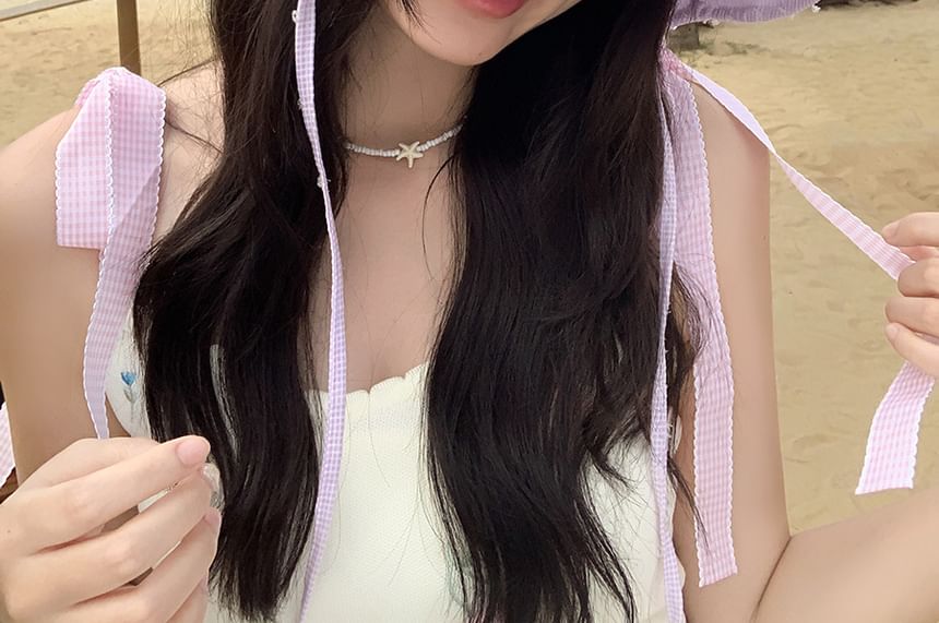 Lettering Bucket Plaid Applique Hat