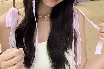 Lettering Bucket Plaid Applique Hat