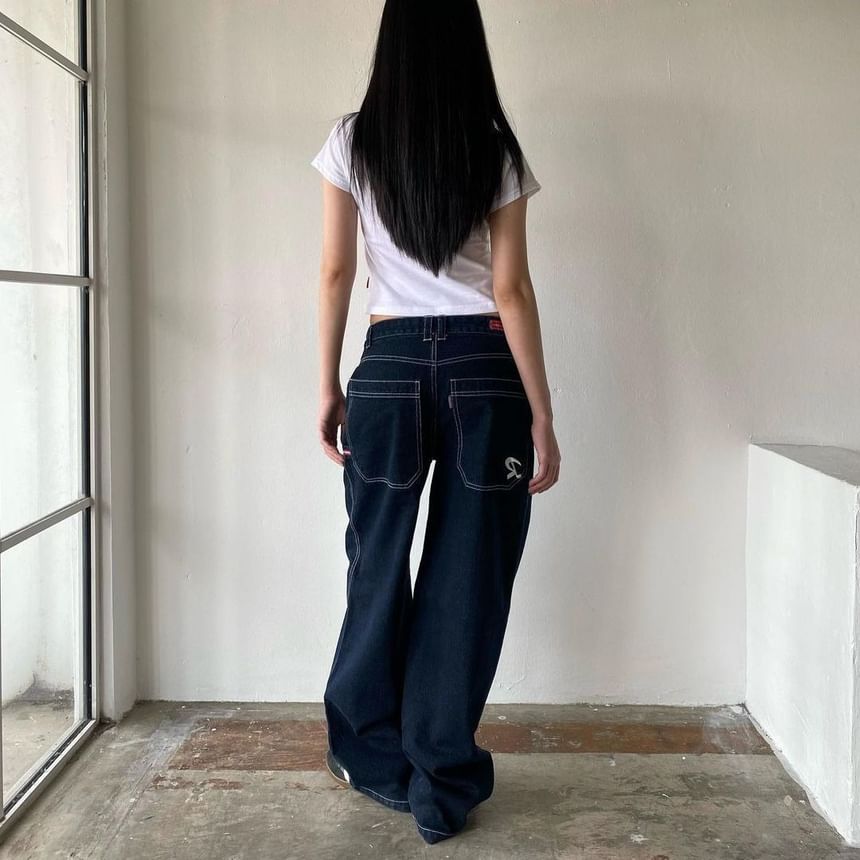 Washed Loose-Fit Wide-Leg Jeans Low Rise