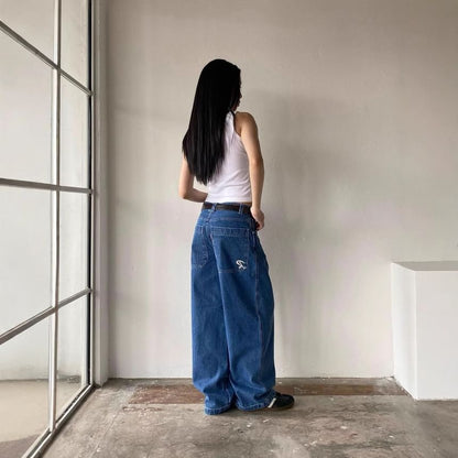 Low Jeans Rise Loose-Fit Washed Wide-Leg