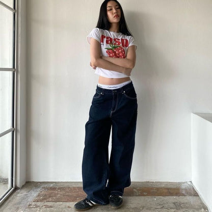 Low Jeans Rise Loose-Fit Washed Wide-Leg