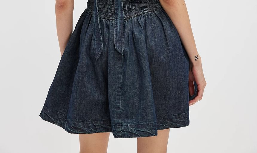 Dress Mini Washed Slim-Fit Sleeveless Denim Square-Neck