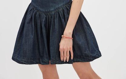 Denim Washed Slim-Fit Mini Sleeveless Dress Square-Neck