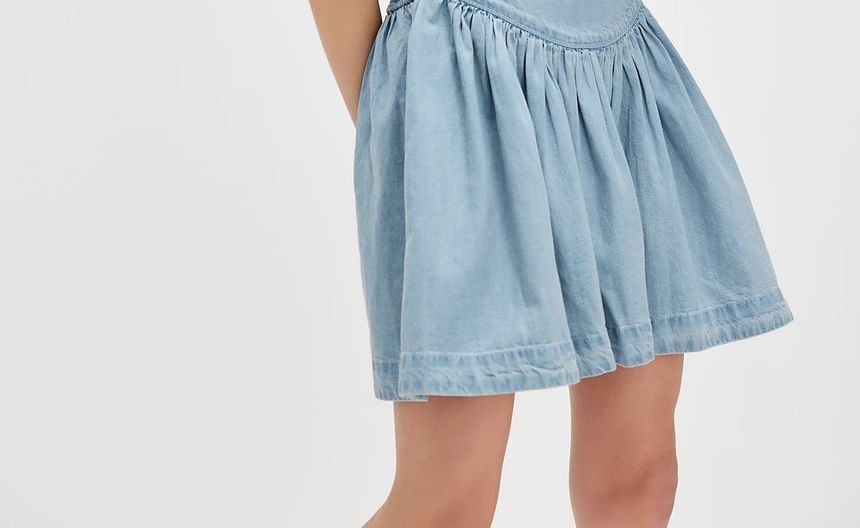 Dress Mini Washed Slim-Fit Sleeveless Denim Square-Neck