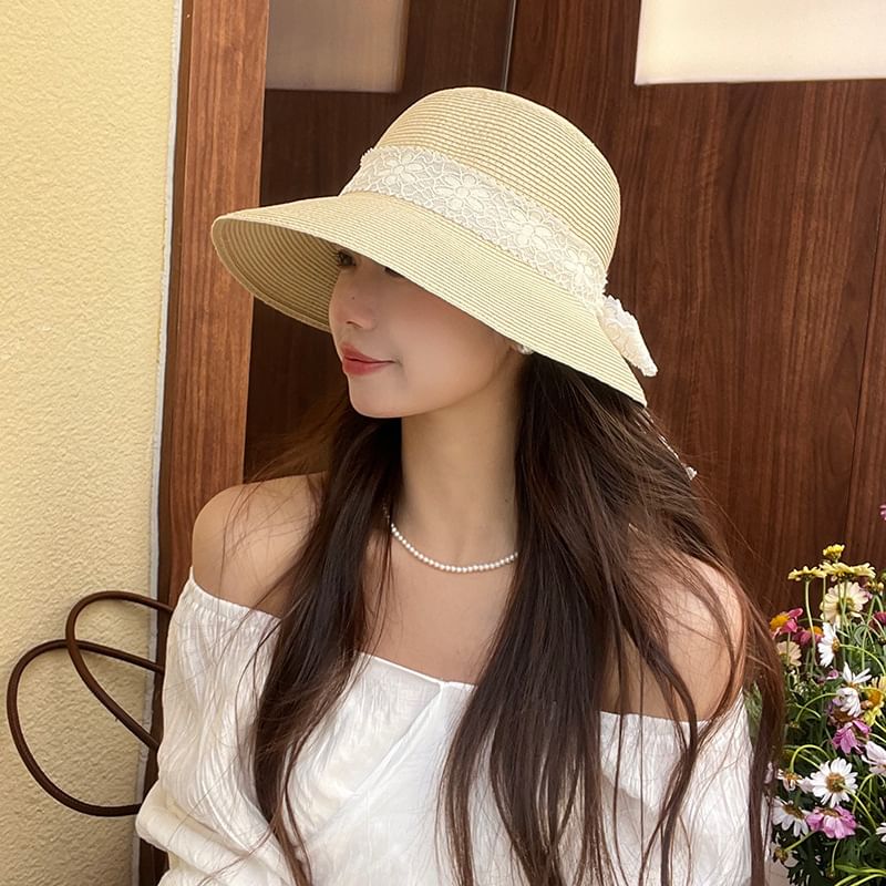 Lace Straw Hat Ribbon Bucket