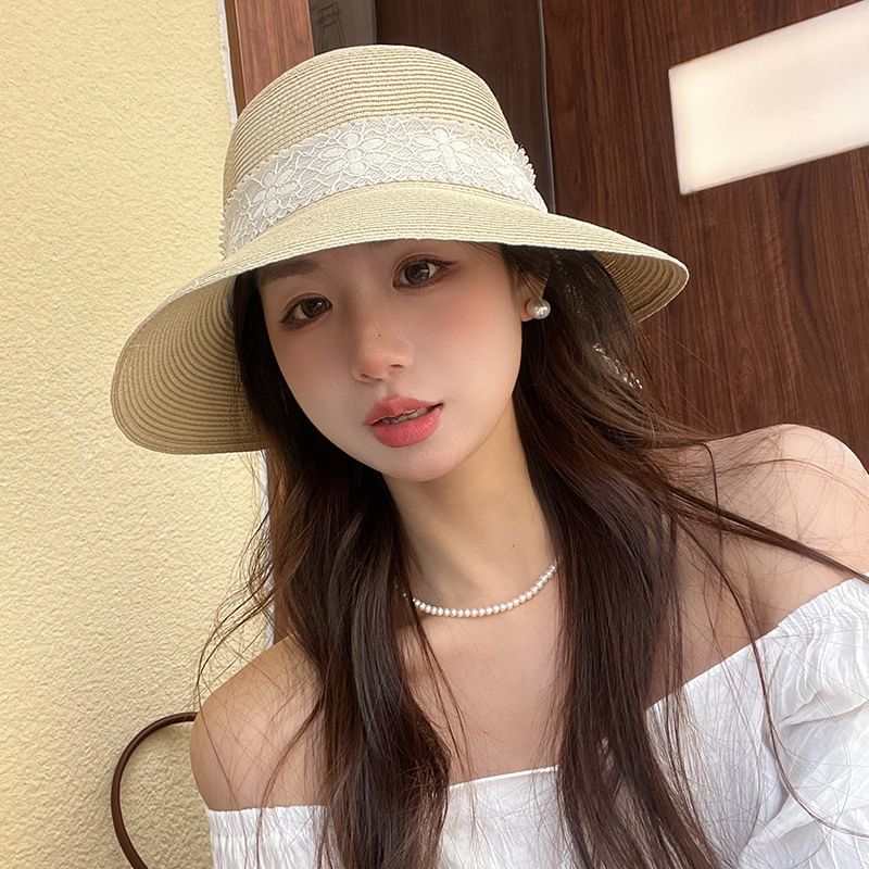 Lace Straw Hat Ribbon Bucket