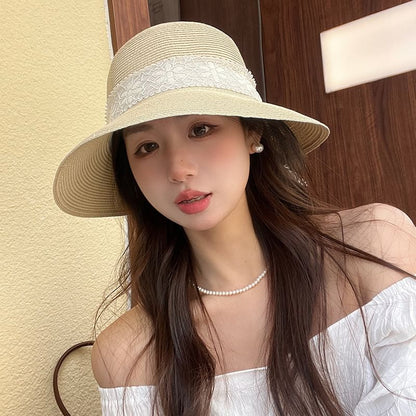 Lace Straw Hat Ribbon Bucket