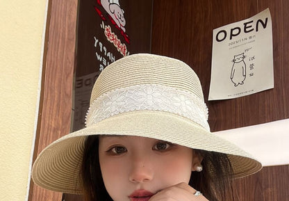 Lace Straw Hat Ribbon Bucket