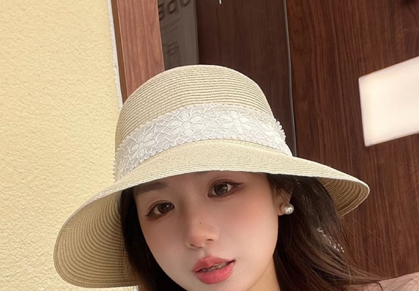 Lace Straw Hat Ribbon Bucket
