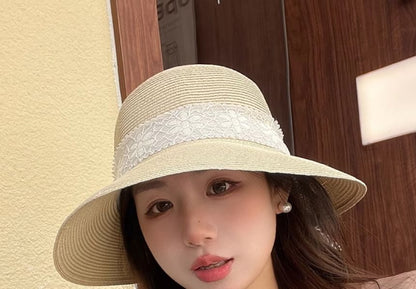 Lace Straw Hat Ribbon Bucket