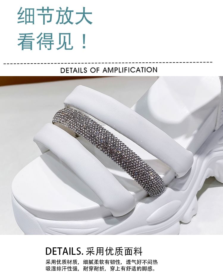 Chunky Strappy Heel Rhinestone Platform Sandals