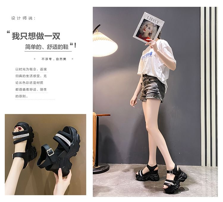 Chunky Strappy Heel Rhinestone Platform Sandals