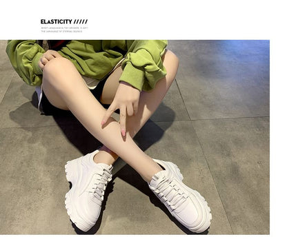 Faux Lace-Up Plain Platform Sneakers Leather