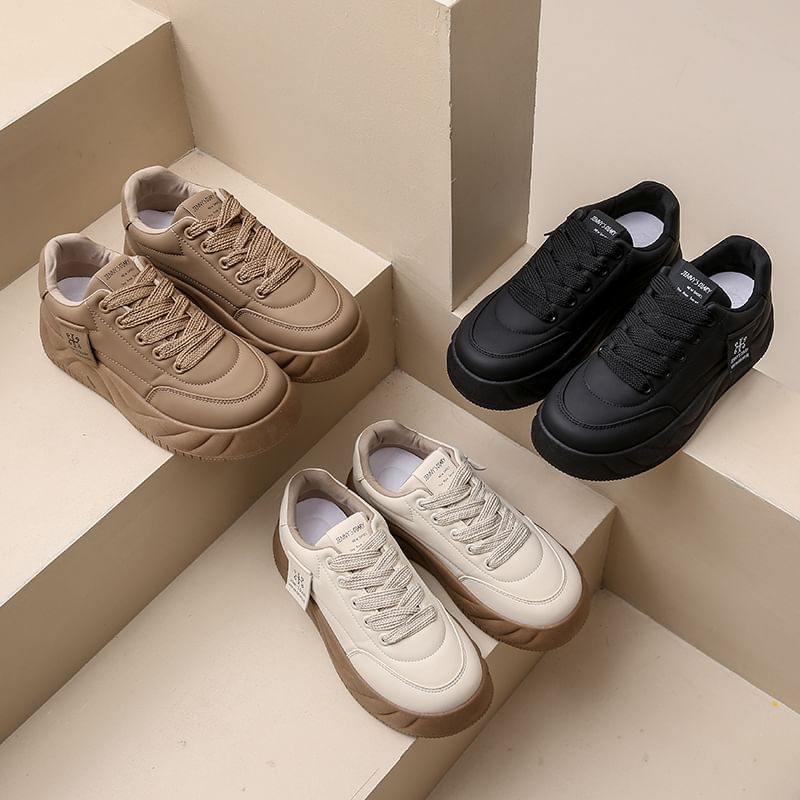 Lace-Up Platform Sneakers Leather Faux