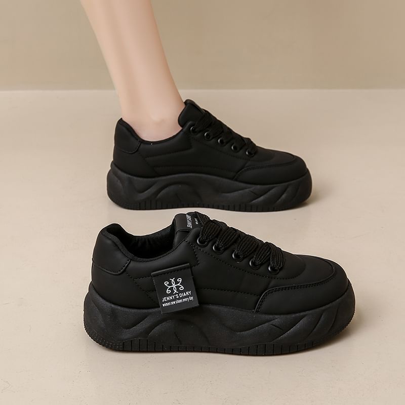 Lace-Up Platform Sneakers Leather Faux