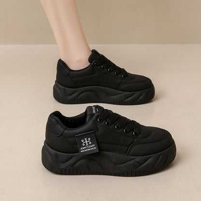 Lace-Up Platform Sneakers Leather Faux