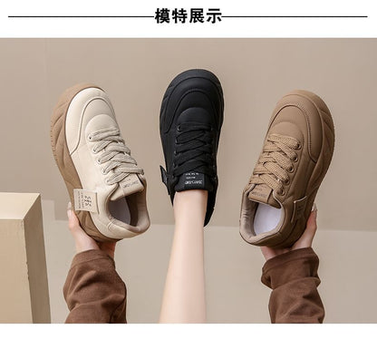 Lace-Up Platform Sneakers Leather Faux