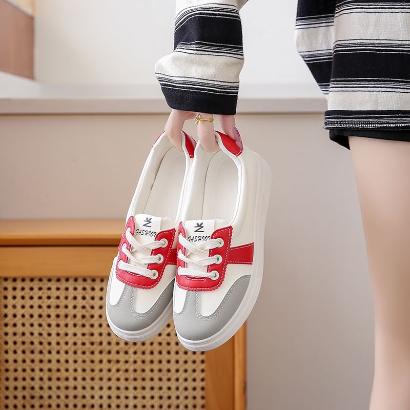Sneakers Faux Leather Lace-Up Color Block