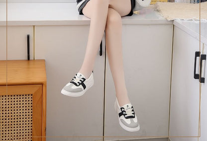 Sneakers Faux Leather Lace-Up Color Block