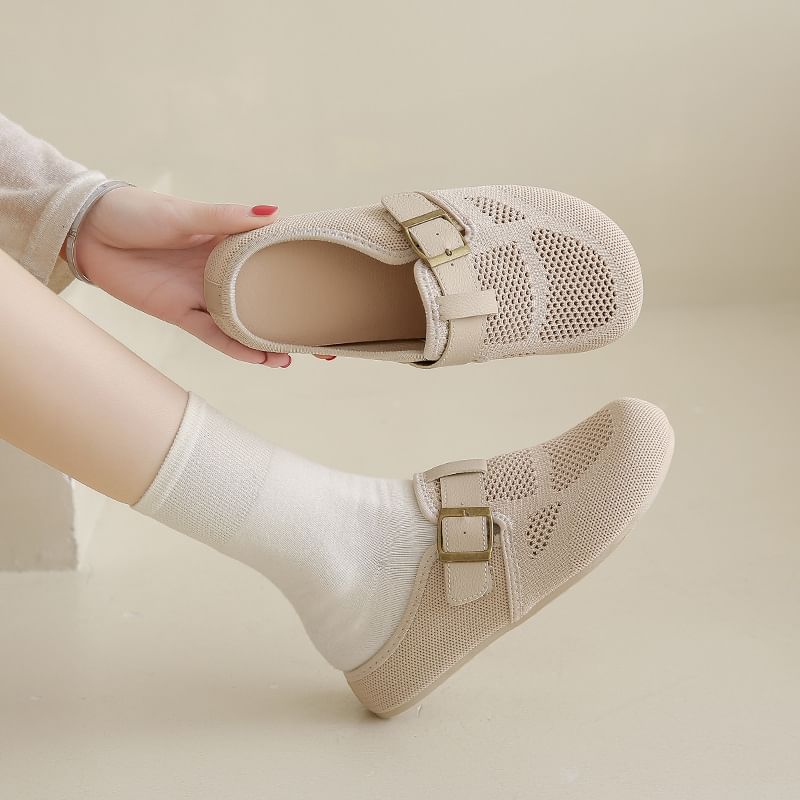 Buckled Plain Mules Perforated