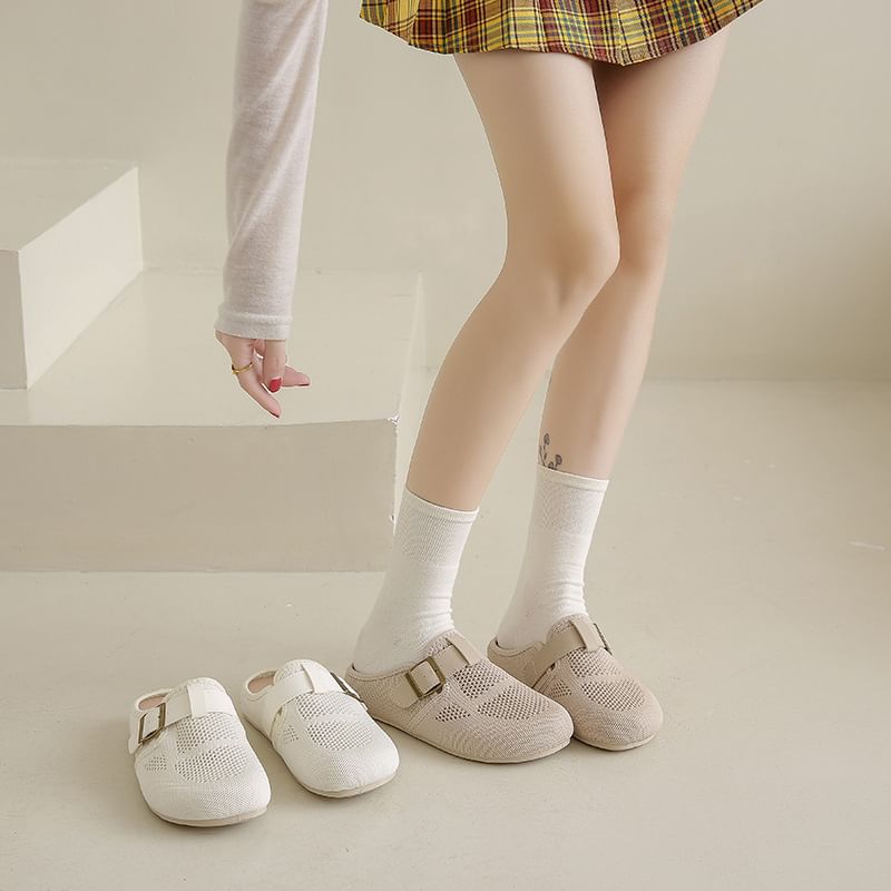 Buckled Plain Mules Perforated