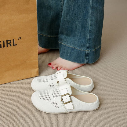 Buckled Plain Mules Perforated