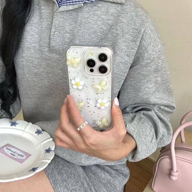 Floral Case iPhone Glitter