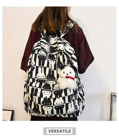 Multi-Pocket Print Rabbit Backpack