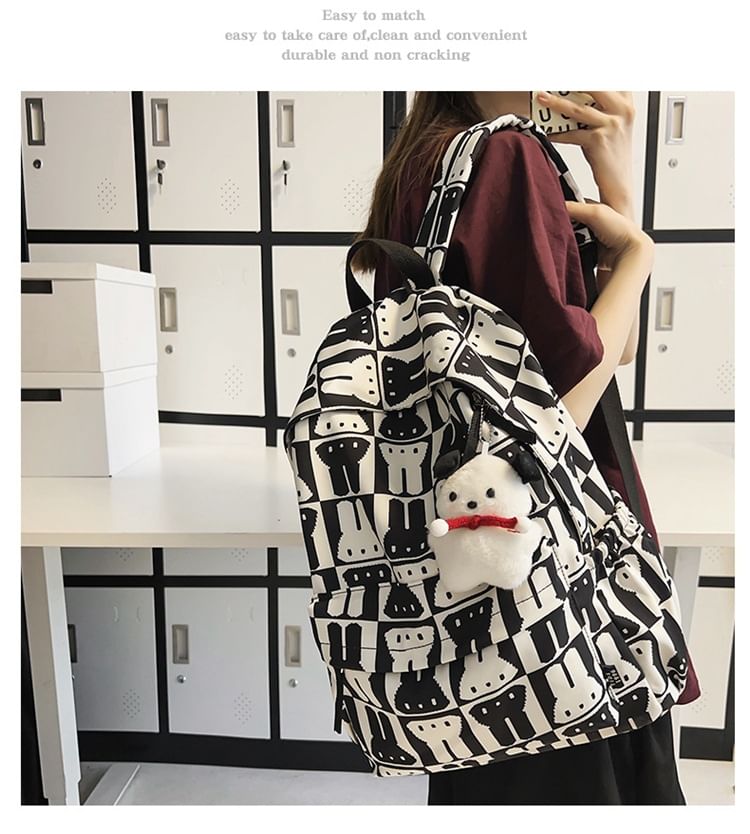 Multi-Pocket Print Rabbit Backpack