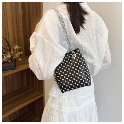 Sequin Embroidered Strap Leaf Faux Studded Chain Bucket / Bag