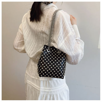 Sequin Embroidered Strap Leaf Faux Studded Chain Bucket / Bag