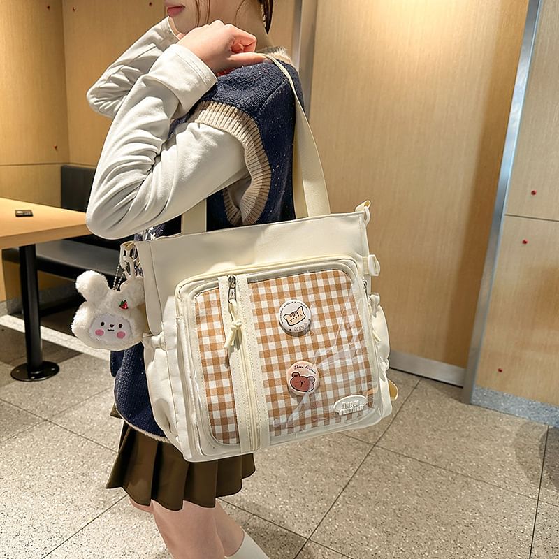 Multi-Pocket Badge + Tote Bag Set: Gingham