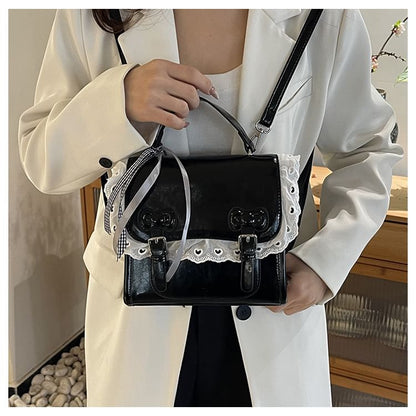 Flap Backpack Lace Trim Bow